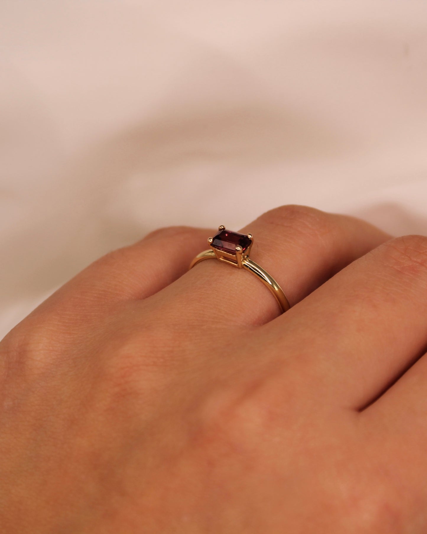 Garnet Baguette Stackable Ring 14K