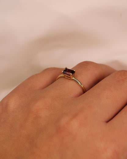 Garnet Baguette Stackable Ring 14K