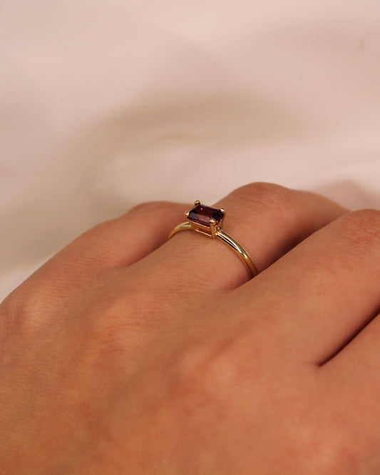 Garnet Baguette Stackable Ring 14K